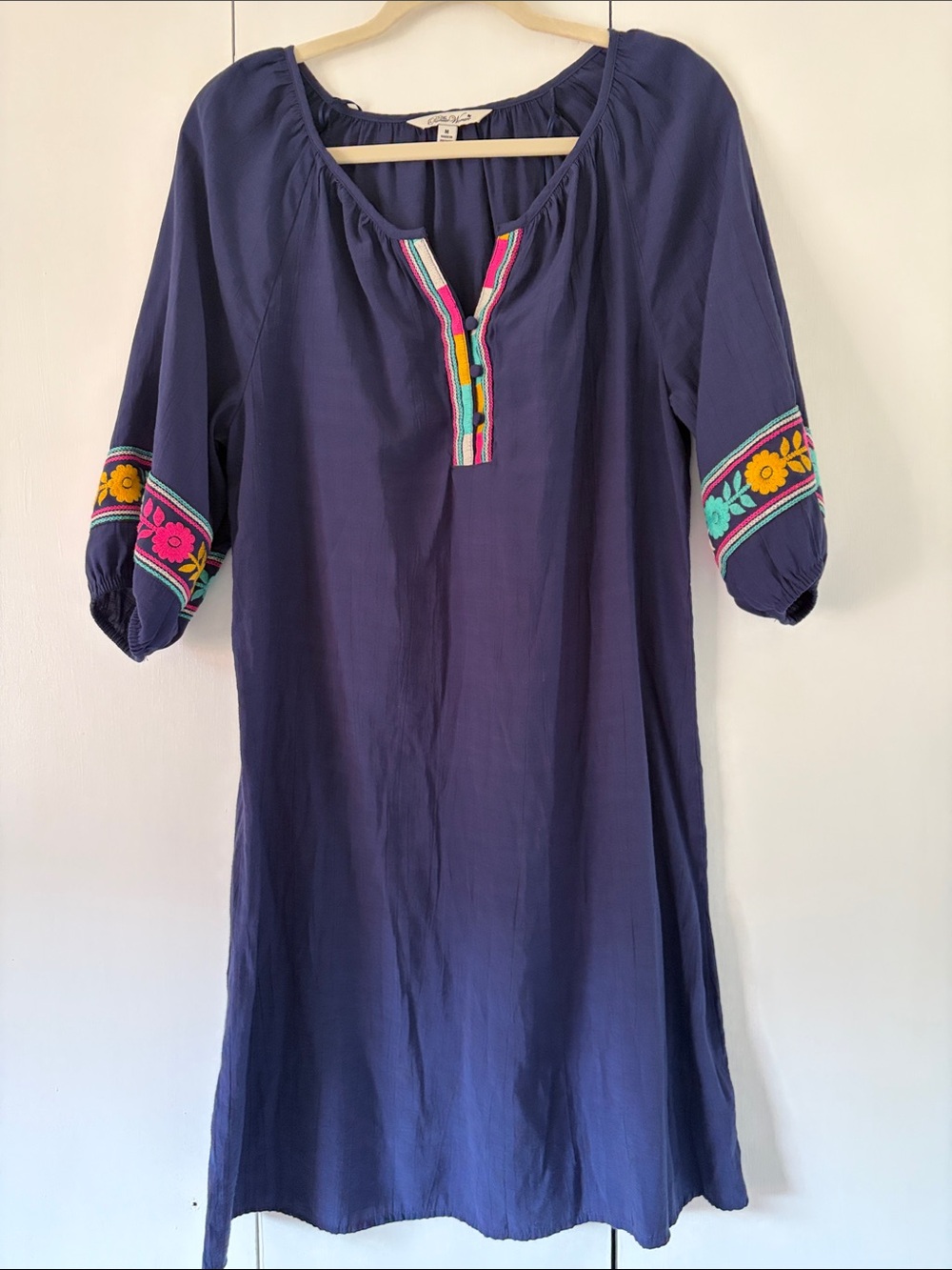 The Pioneer Woman Navy Midi Dress with Colorful Floral Embroidery Size Medium